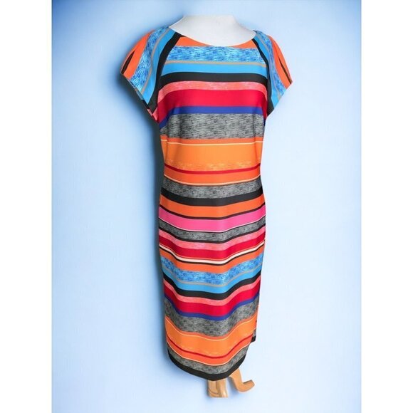 ECI New York cap sleeve colorful striped lined zipped long maxi dress NEW 12 - Picture 6 of 8